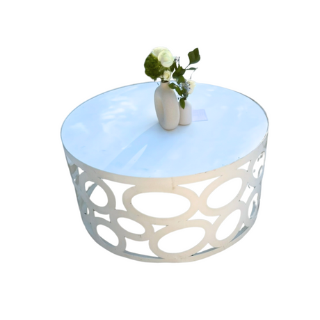 Eloise Drum Coffee Table for hire — modern laser-cut lounge table rental South Africa