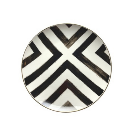 Mia Black and White Dinner Plate for hire — monochrome wedding tableware rental Johannesburg