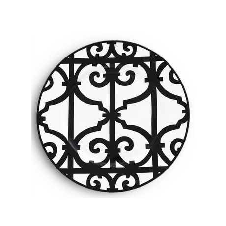 Sia Black and White Dinner Plate for hire — monochrome wedding tableware rental Johannesburg