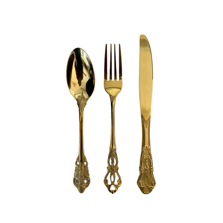 Gold Royal Cutlery set for hire — luxury wedding cutlery rental Johannesburg