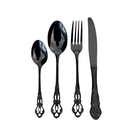 Black Royal Cutlery set for hire — modern wedding cutlery rental Johannesburg