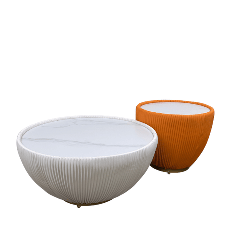 White and Orange Duo Horizon Coffee Table for hire — two-tone wedding lounge table rental Johannesburg