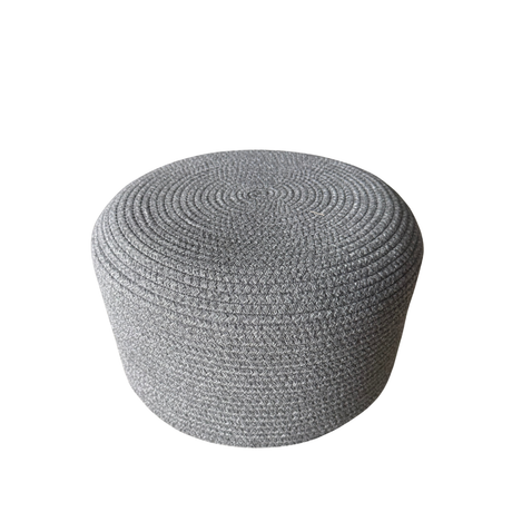 Grey Classic Round Ottoman for hire — wedding lounge ottoman rental Johannesburg