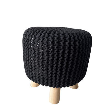 Black Knitted Ottoman for hire — textured wedding lounge ottoman rental Johannesburg