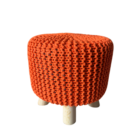 Orange Knitted Ottoman for hire — textured wedding lounge ottoman rental South Africa