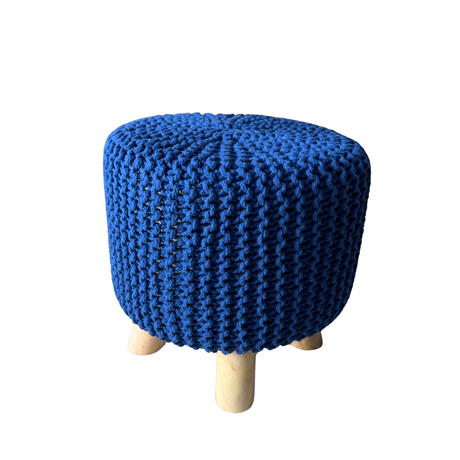 Royal Blue Knitted Ottoman for hire — textured wedding lounge ottoman rental South Africa