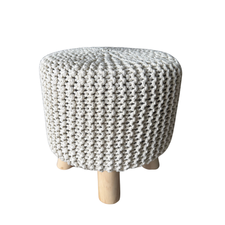 White Knitted Ottoman for hire — textured wedding lounge ottoman rental Johannesburg