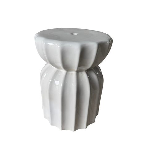 Lattice White Striped Ceramic Side Table for hire — modern side table rental Johannesburg