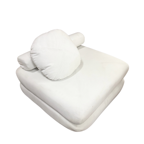 White Solo Ottoman for hire — minimalist wedding lounge ottoman rental Johannesburg