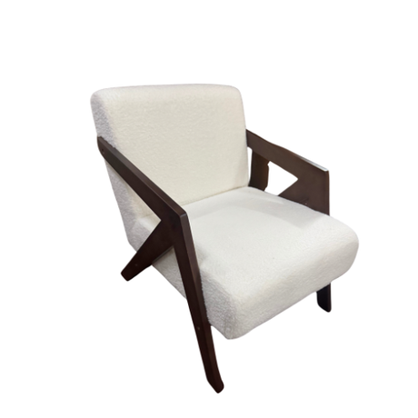 White Oak Detail 1 Seater Couch for hire — modern wood-detail wedding lounge couch rental Johannesburg