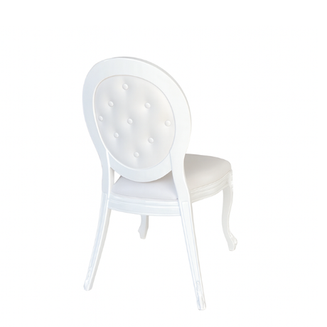 White Padded Buttoned Louis Chair for hire — tufted wedding chair rental Johannesburg