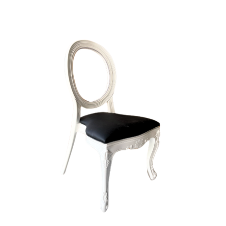 White and Black Glass Louis Chair for hire — modern wedding chair rental Johannesburg