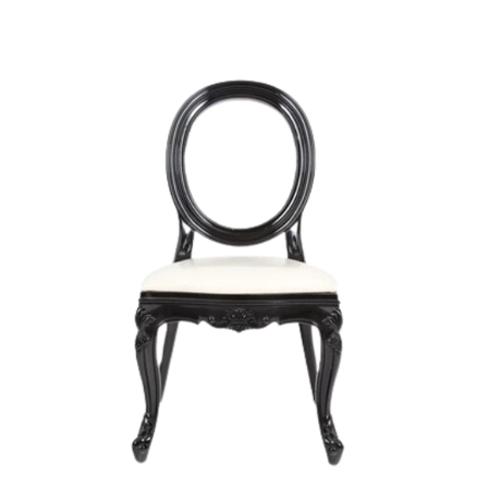 Black and White Glass Louis Chair for hire — high-contrast wedding chair rental Johannesburg
