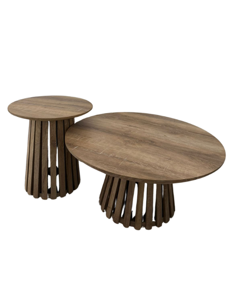 Arlo Wooden Nesting Coffee Table for hire — wood lounge table set rental Johannesburg