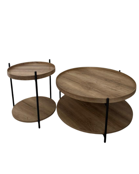 Otto Wooden Round Coffee Table for hire — wood-and-black lounge table rental Johannesburg