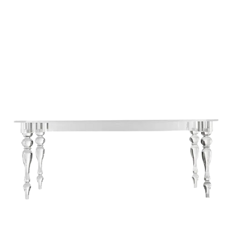 Clear Acrylic Dining Table for hire — luxury ghost wedding table rental Johannesburg
