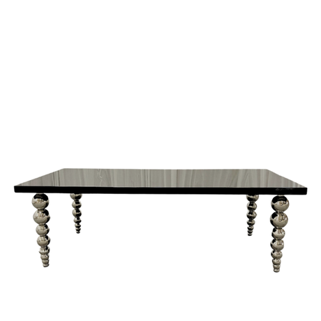 Silver Table with Black Gloss Top for hire — luxury wedding table rental South Africa