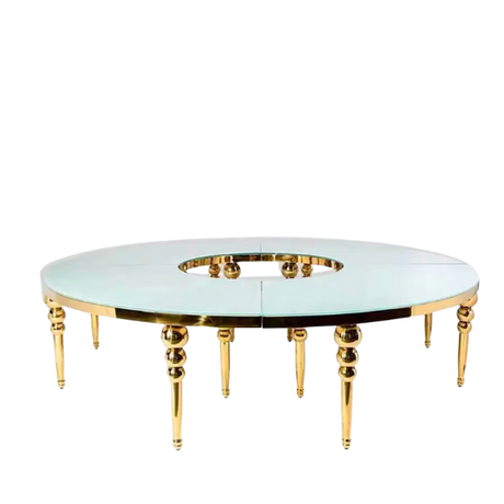 Gold S Table with Glass Top for hire — luxury gold-mirror main table rental South Africa
