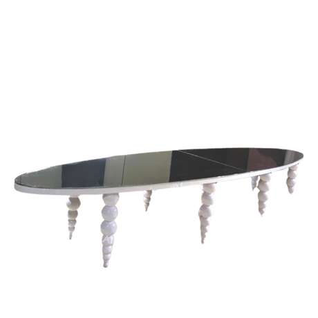 Avery White Oval Mirror Table for hire — luxury bridal main table rental Johannesburg