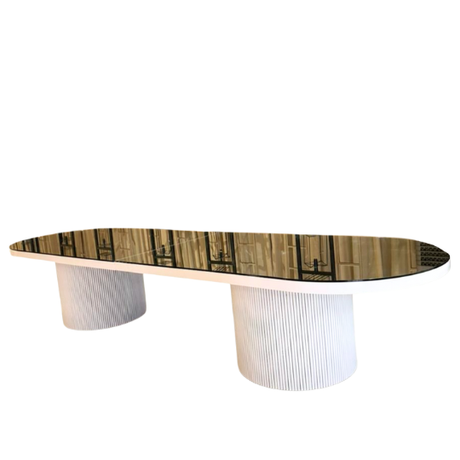 Amar White Oval Mirror Table for hire — statement bridal main table rental South Africa