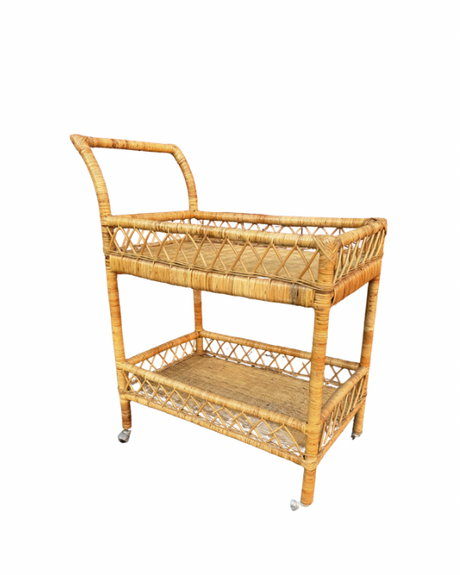Rattan Serving Cart for hire — vintage drinks cart rental Johannesburg