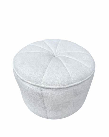 Snow Round Ottoman for hire — soft white wedding lounge ottoman rental Johannesburg