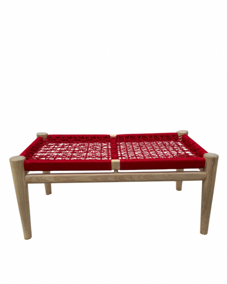 Red Woven Bench for hire — stylish red wedding bench rental Johannesburg