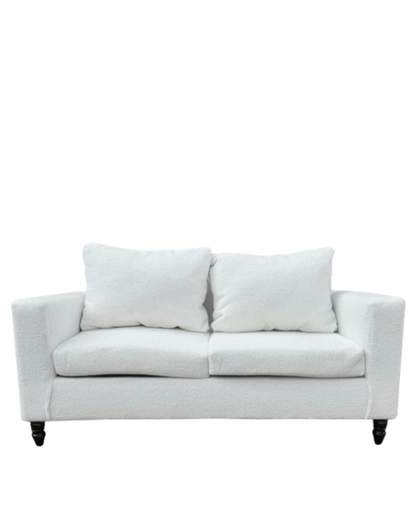 White Alani 3 Seater Couch for hire — classic white wedding lounge sofa rental Johannesburg