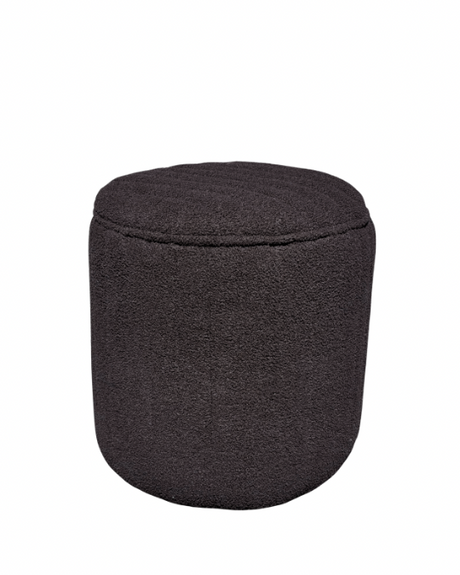 June Round Ottoman for hire — soft black wedding lounge ottoman rental Johannesburg