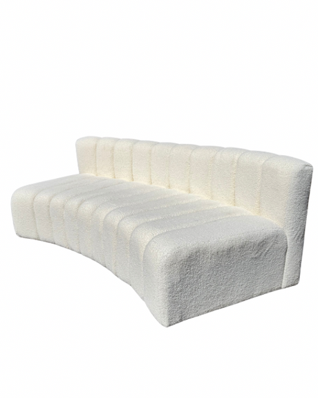Lucy 3 Seater Couch for hire — modern curved white wedding lounge sofa rental Johannesburg